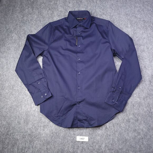 Dstrct & Row Men Dress Shirt Medium Long Sleeve Blue - Picture 1 of 6